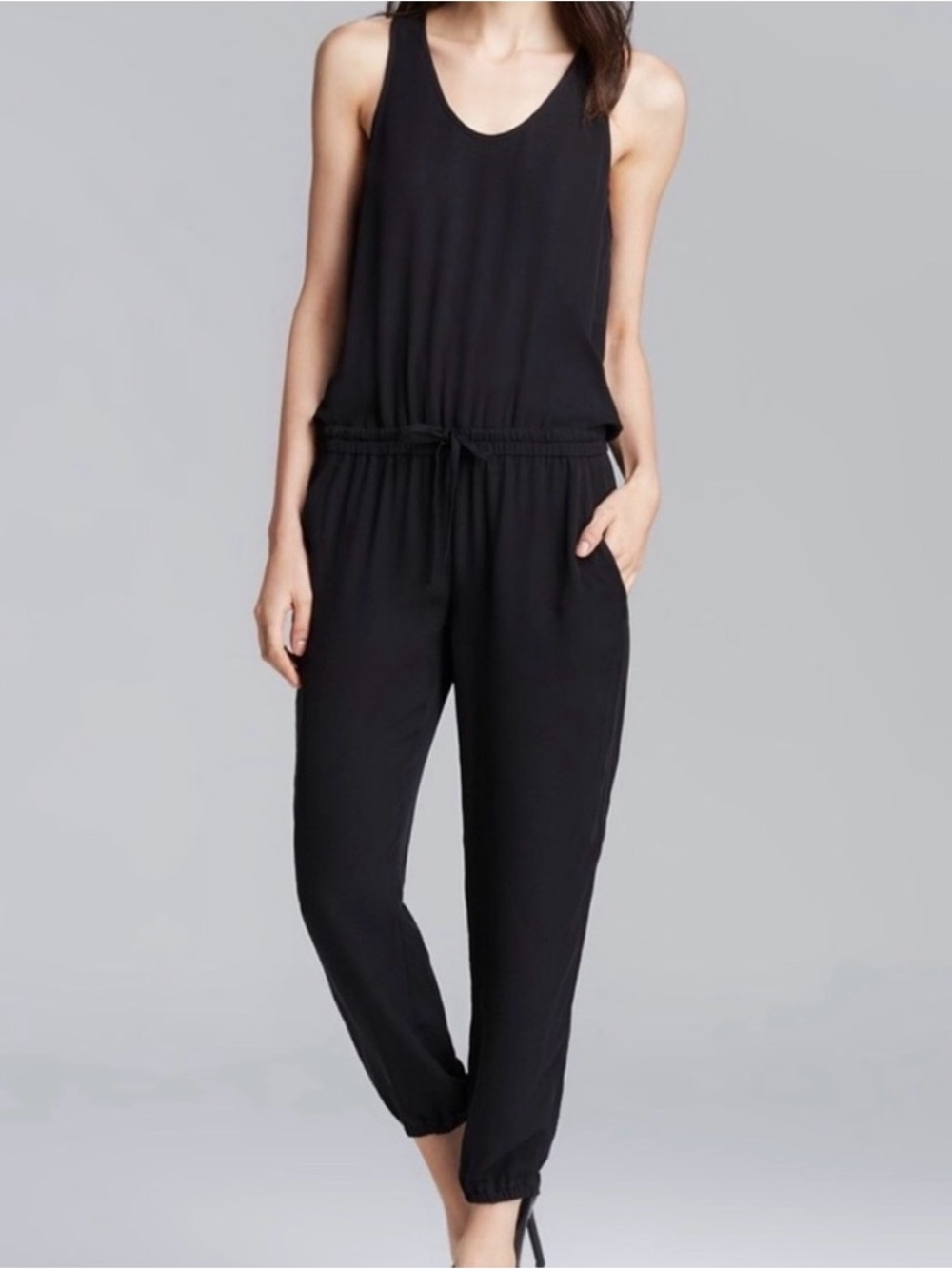 Theory Silk Sleeveless Drawstring Jumpsuit Black Size Small
